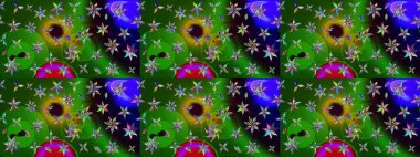 Yeşil ve siyah renkli bitkilerden oluşan parlak çiçekli çizim deseni.