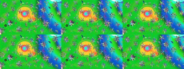 Raster illüstrasyonundaki çiçek desenli çizim. Yeşil ve mavi renkte çiçekler. Renkli Bahar Teması eskiz kalıbı. Düz Çiçek Elementleri Tasarımı.