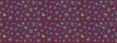 Çiçeksel kahverengi ve mor çizim deseni. Raster çiçek izi. Klasik taslak çizimi.