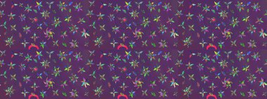 Çizgi çizimi kalıbı. Şirin çiçekler. Raster Moda kumaş deseni.