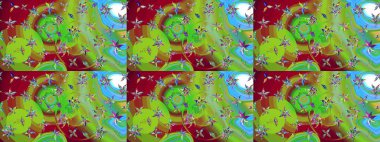 Küçük çiçekteki sevimli çiçek deseni. Yeşil ve kırmızı renkte çiçekler. Raster illüstrasyonu.