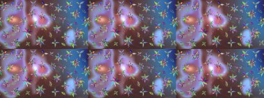 Kahverengi ve mavi renklerde etnik çiçeklerle süslenmiş zarif bir eskiz şekli. Asya Tekstil 'inde Raster Çiçek İllüstrasyonu.