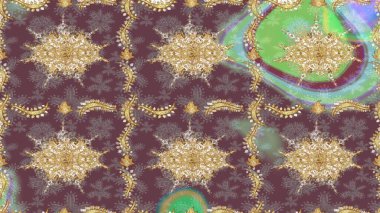 Kahverengi ve altın elementli altın çizim deseni. Kahverengi renkli ve altın elementli eskiz deseni. Noel, kar tanesi, yeni yıl.