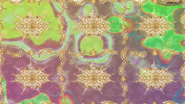 Eskiz oryantal klasik altın desen. Tarafsız renklerde altın tekrarlayan elementler içeren Raster soyut arkaplanı.
