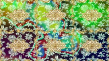 Klasik klasik klasik arka plan. Yeşil renkler ve altın elementler üzerine çizim. Geleneksel oryantasyon süsü. Klasik Raster altın eskiz modeli..