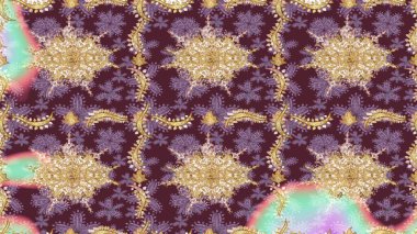 2019 Noel 'i, kar tanesi, yeni yıl. Kahverengi renkli ve altın elementli klasik eskiz deseni.