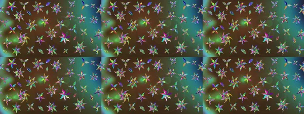 Çiçekli karalama şeklinde Raster çiçek deseni. Kahverengi ve yeşil renklerde yaz çiçekleri. Raster illüstrasyonu.