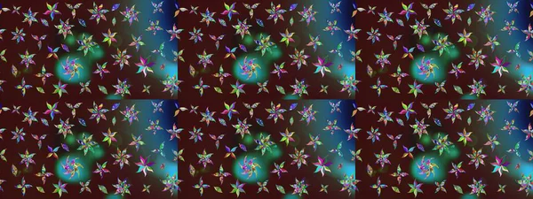 Çiçekli karalama şeklinde Raster çiçek deseni. Nazik, narin çiçek arkaplanı. Kahverengi ve mavi renkte çiçekler.