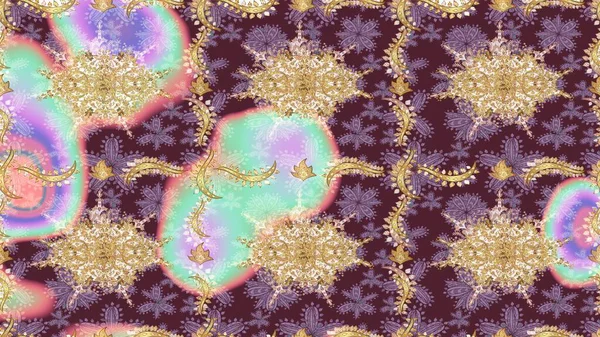 Paisley 'ler zarif çiçek desenli eskiz arka plan duvar kâğıdı çizimi klasik stil, modern 3D çizgili sanat eseri altın ve kahverengi desenli çiçek yaprakları ve süslemeleri..