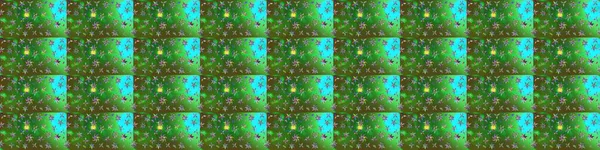 Asya tekstil tarzında. Raster illüstrasyonu. Çiçek desenli çizim. Yeşil ve mavi renkte çiçekler. Raster illüstrasyonu.