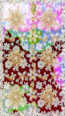 Raster illüstrasyonu. Tarafsız ve bej renklerde, altın elementli klasik dikişsiz desen.