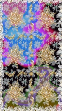 Gri ve nötr renklerde altın desenli altın elementler. Gri ve nötr renklerde ve altın elementlerle kusursuz klasik desen. Noel, kar tanesi, yeni yıl.