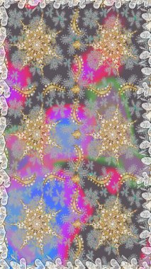 Gri ve nötr renklerde altın elementlerle kusursuz desen. Kusursuz altın desen. Raster doğulu süsü.