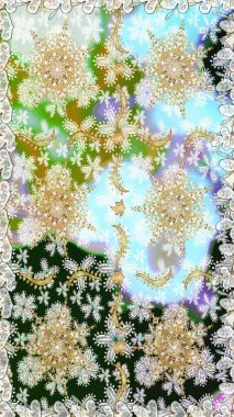 Kusursuz damaske klasik altın desen. Raster illüstrasyonu. Tekrarlayan elementlerle soyut arkaplan oluşturun. Tarafsız ve gri renklerde altın sarısı elementlerle altın pürüzsüz desen.