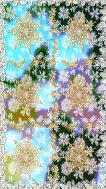 Kusursuz oryantal klasik altın desen. Tarafsız ve mavi renkler üzerinde altın tekrarlayan elementler içeren Raster soyut arka planı.