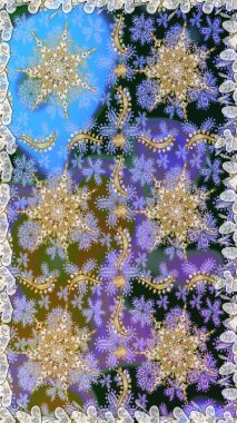 Doku arka planında altın duvar kâğıdı. Altın element mavi ve gri renklerde. Damask kusursuz yinelenen arkaplan. Barok tarzında altın çiçekli süs..