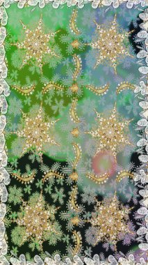 Kusursuz oryantal klasik altın desen. Gri ve nötr renklerde altın tekrarlayan elementler içeren Raster soyut arkaplanı.