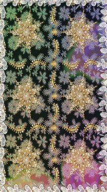 Dekoratif simetri arabesk. Raster illüstrasyonu. Doğum günü kartı, davetiye ya da afiş için iyidir. Kusursuz ortaçağ çiçek deseni. Gri ve nötr renklerde altın.