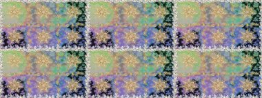 Doğu tarzı element. Davetiyeler, kartlar, web sayfası için Raster illüstrasyon. Altın desenli çiçek dekoru. Tarafsız ve gri renklerde altın element. Çizgi sanatı tasarım şablonu için sınırsız sınır.