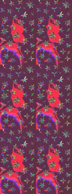 Çiçekli el çizimi çizimi deseni. Modern gelişim kahverengi ve pembe raster arka plan duvar kâğıdı resimleme klasik çizgili iz sürme desenli çiçekler, çiçekli süsler.