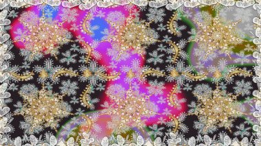 Gri ve nötr renklerde altın elementler. Şık bir grafik desen. Duvar kâğıdı barok, İspanyol kumaşı. Kusursuz raster arka plan. Çiçek deseni.