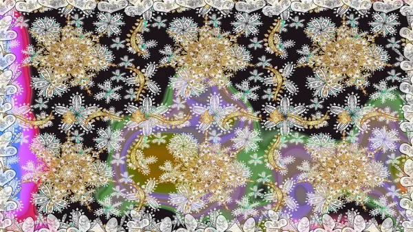 Doğu tarzı arabesk. Kusursuz altın desenli bukleler. Raster illüstrasyonu. Raster altın desen. Altın elementli gri ve nötr renkler.