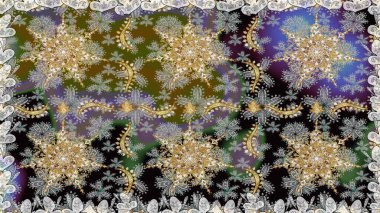 Raster oryantal süs. Gri ve nötr renklerde altın desenler ve altın elementler. Geleneksel klasik altın desen. Barok tarzında kusursuz bir doğulu süsü..