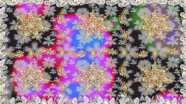 Doğu tarzı element. Çizgi sanatı tasarım şablonu için kusursuz sınır. Altın desenli çiçek dekoru. Davetiyeler, kartlar, web sayfası için Raster illüstrasyon. Gri ve nötr renkler üzerine altın element.