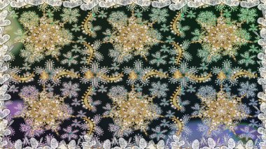 İslam tasarımı. Gri ve nötr renklerde altın desenler ve altın elementler. Kusursuz desenli oryantal süs. Çiçek kiremitleri. Raster altın tekstil baskısı.