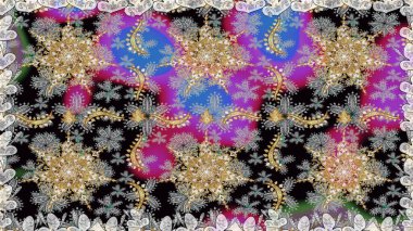 Raster illüstrasyonu. Damask altın soyut çiçek gri ve siyah renklerde pürüzsüz desen. Süsleme.