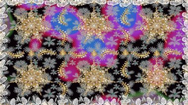 Raster illüstrasyonu. Damask altın soyut çiçek gri ve siyah renklerde pürüzsüz desen. Süsleme.