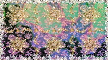 Tarafsız ve gri renklerde altın bir element. Damask arkaplanı. Barok tarzında altın çiçekli süs. Altın çiçekli, pürüzsüz desen.