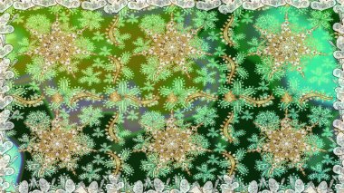 Klasik klasik klasik arka plan. Geleneksel oryantasyon süsü. Kusursuz klasik raster yeşili, nötr ve altın desenli.