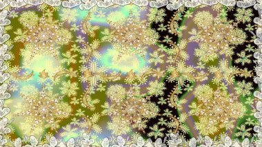 Tarafsız ve bej renklerde altın elementlerle kusursuz desen. Kusursuz altın desen. Raster doğulu süsü.