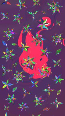 Raster. Düz Çiçek Elementleri Tasarımı. Renkli Bahar Teması çizim şablonu.