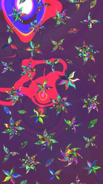 Renkli grunge soyut arkaplanı sütun çiçekleri ve menekşe çiçekleriyle süslüyor. Parmak izi, kumaş, duvar kâğıdı, tekstil için raster dokusu. Nakış desenli çiçek deseni..