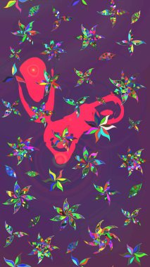 Raster illüstrasyonu. Çiçekli karalama şeklinde Raster çiçek deseni. Mor ve mor renkte yaz çiçekleri..