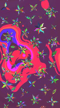 Çiçekli el çizimi çizimi deseni. Modern gelişim mor ve pembe raster arka plan duvar kağıdı çizimi klasik çizgili iz sürme desenli çiçekler, çiçekli süsler.