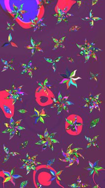 Raster illüstrasyonu. Çiçek buketleriyle klasik bir eskiz şekli. Mor ve pembe renklerde.