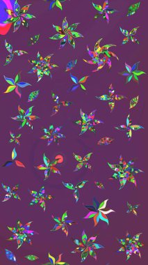 Raster Modaya uygun kumaş deseni. Düz Çiçek Elementleri Tasarımı. Renkli Bahar Teması eskiz kalıbı. Mor ve yeşil renkli şirin çiçek deseni.