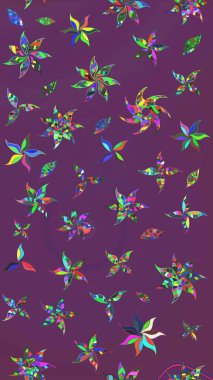 Çizim çiçek deseni duvar kâğıdı olarak kullanılabilir. Raster illüstrasyonu. Mor ve yeşil renkte çiçekler.