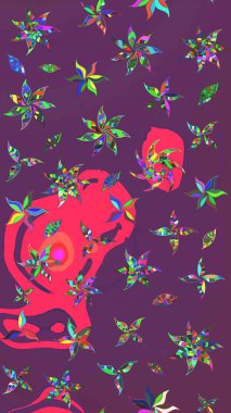 Asya tekstil tarzında. Raster illüstrasyonu. Raster illüstrasyonu. Mor ve pembe renkte çiçekler. Çiçek desenini çiz.