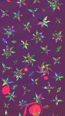 Sevimli çiçek raster deseni. Mor ve yeşil renkli çiçekler. Düz Çiçek Elementleri Tasarımı. Renkli Bahar Teması çizim şablonu.