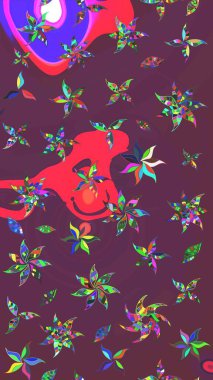 Çiçek desenli çizim. Raster illüstrasyonu. Asya tekstil tarzında. Güzel kumaş deseni. Renkli Bahar Teması eskiz kalıbı. Düz Çiçek Elementleri Tasarımı.