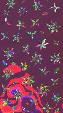 Çiçekli eskiz deseni. Suluboya çizimi. El çizimi. Kahverengi ve mor renkte çiçekler.