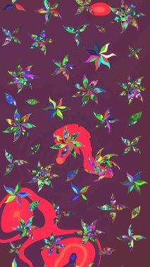 Çiçek desenli eskiz, yaz çiçekleri. Kahverengi ve mor renkli çiçekler. Renkli Bahar Teması eskiz kalıbı. Düz Çiçek Elementleri Tasarımı.