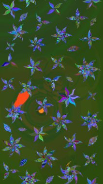 Nakış desenli çiçek deseni. Renkli grunge, koyu yeşil ve mavi çiçeklerle soyut bir arka plan oluşturur. İzler, kumaş, duvar kağıtları, tekstil için raster dokusu.