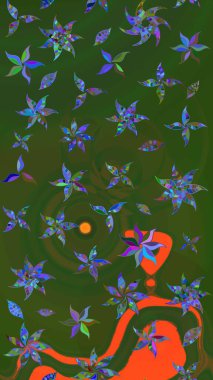 Raster suluboya çiçek deseni, narin çiçekler, yeşil ve mavi çiçekler, tebrik kartı şablonu. Güzel kumaş deseni.