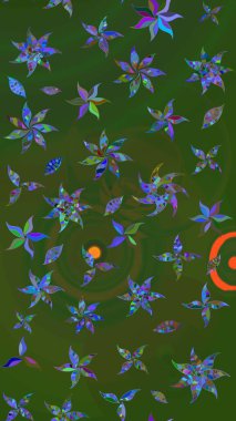 Güzel çiçek deseni. Yeşil ve mavi renkte çiçekler. Renkli Bahar Teması eskiz kalıbı. Düz Çiçek Elementleri Tasarımı.