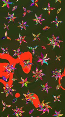 Çiçek desenli eskiz, yaz çiçekleri. Renkli Bahar Teması eskiz kalıbı. Yeşil ve gri renkli çiçekler. Düz Çiçek Elementleri Tasarımı.